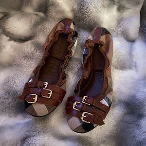 Burberry Brown Leather Flats with Signature Hardware